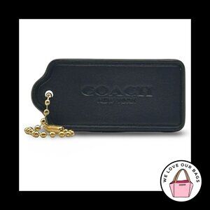 2.25" COACH NEW YORK Black Smooth Leather Brass Fob Bag Charm Keychain Hang Tag